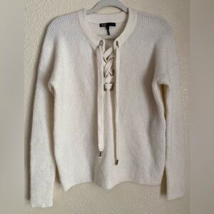 Anthropologie Maje Manou Ivory Wool Blend Lace Up Sweater